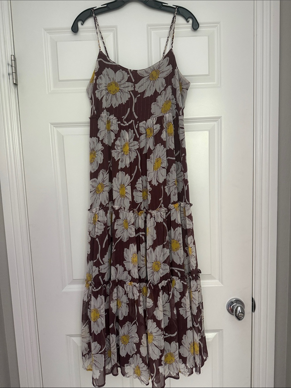 Madewell Burgundy Maxi summer dress with White & Yellow Floral Print